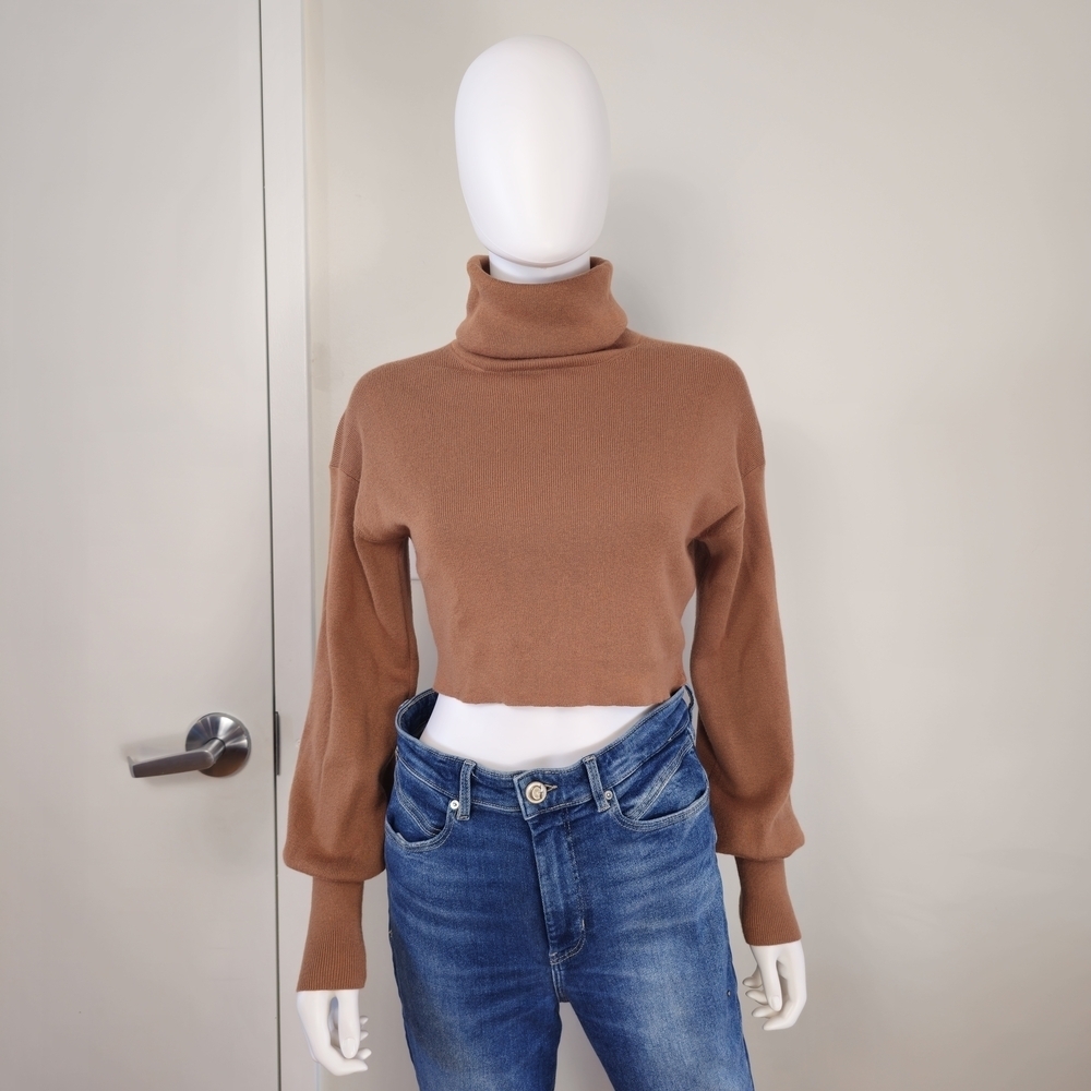 Wilfred Aritzia Rebecca Rust Orange Cropped Turtleneck Sweater Sz S
